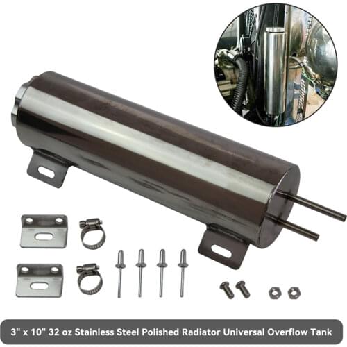 3" x 10" 3 x10 Polished Stainless Steel 34 oz Radiator Over Flow Tank Overflow SBC BBC