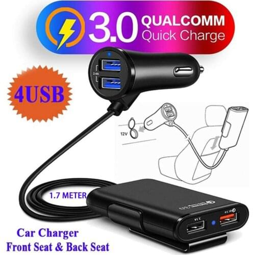 4 USB QC 3.0 Car Charger Quick Charge 3.0 Phone Car Fast Front Back Charger Adapter Car Portable Charger Plug for iPhone Huawei