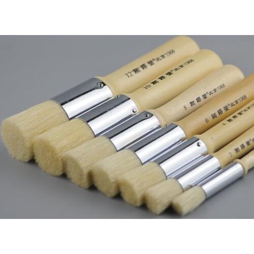 7pcs Bristles Oil Paint Brush Round Head Wooden Professional Art Painting Brush Pinceaux Peinture Multiple Sizes Art Supplies