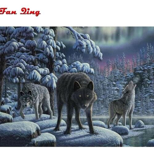 Diamond painting snow wolf snow mountain full diamond square round 5D DIY diamond embroidery cross stitch mosaic home decoration