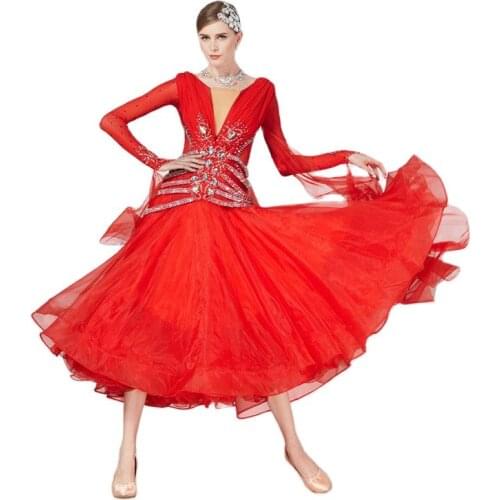 B-17137 Red women ballroom waltz dress rumba costumes standard smooth dance dresses Standard social dress for sale
