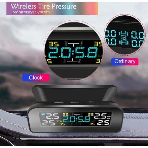 Wireless Tire Pressure Monitoring System Accessories TPMS Solar Power Clock LCD Display 4 External Sensor Tire Pressure Sensors