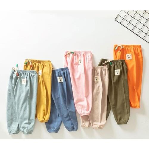 Summer Baby Kids Girl Boy Loose Bottoms Cotton Lien Pants Babies Casual Elastic Waist Long pant Clothing