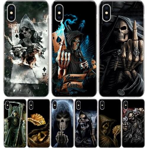 Skull Skeleton Grim Reaper Cover Phone Case For Iphone 11 12 Mini Pro 7 6 X 8 6S Plus XS MAX + XR 5S SE 10 9 Art TPU Coque Capa