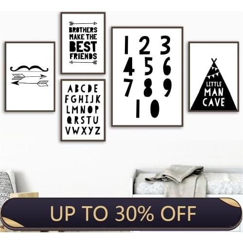 Black White Arrow Alphabet Number Canvas Painting Poster Nursery Print Brothers Little Man Cave Wall Art Pictures Boy Room Decor