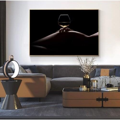 Black Sexy Body Nude Women Wine Canvas Painting African Prints and Posters Cuadros Wall Art Pictures for Living Room Home Decor