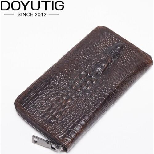 DOYUTG Brand Mens Genuine Leather Crocodile Pattern Long Wallet Classical Male Standard Money Purse Fashion Casual Wallets B063