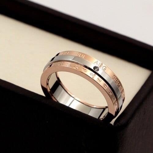 Martick Popular Rotatable Calendar Rings For Woman/Man/Couples Rose Gold Color Letter Rings 316L Stainless Steel Rings R129