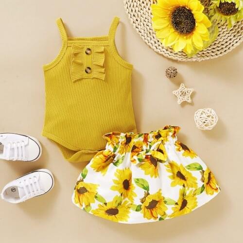 2Pcs Baby Clothing Sets Baby Girl Clothes For Newborns Sling Bodysuit+Cute Flower Pants Girl Outfits Infant Newborn Clothes Sets