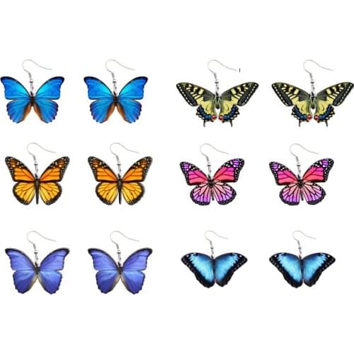 Korean Fashion Colorful Acrylic Simulation Cicada Insect Butterfly Wing Dangle Earrings For Women Bride Jewelry Gifts E21563