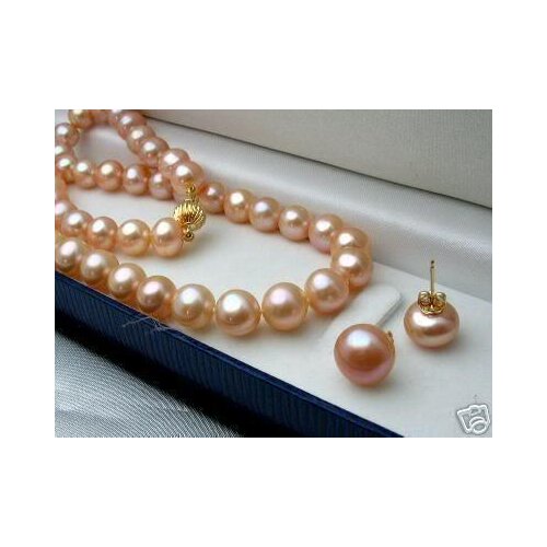 Pretty 8-9mm Pink A Akoya Pearl Necklace Earring 18"