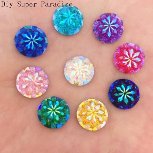 Hot 120pcs 12mm AB Resin 3D Round Rhinestone Flower Flatback Child Work Scrapbooks K82*3