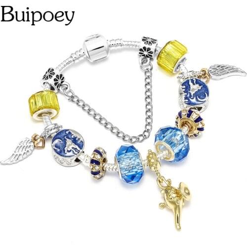 Buipoey 2019 Feather Wings Wish God Lamp Pendant Retro Jug Princess Magic Fly Carpet DIY Handmade Bangle Bracelet