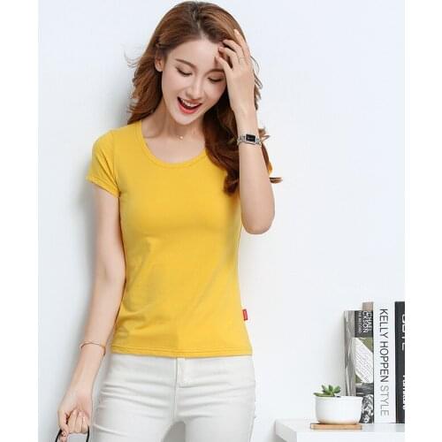 Summer New Womens T Shirt Solid-colored Slim Short-sleeved T-shirt for Female Half-sleeved Leisure Tops Tshirt