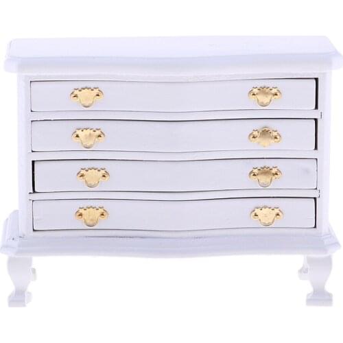 Handcrafts 1/12 White Wooden 4-Drawer Cabinet Furniture For Dollhouse Room Item Accessory
