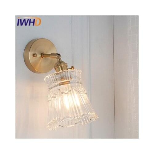 IWHD Copper Wall Lamp Post Modern Copper LED Wall Lights Vintage Light Glass Fixtures Home Lighting Bedside Sconce Luminaire