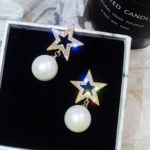 Fashion Jewelry Elegant Star Pearl Earrings White Big Pearl Stud Earrings Wedding Party Earrings For Women