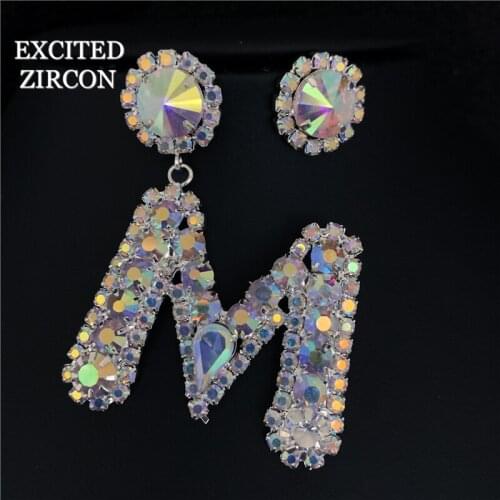 Fashion Hot Sale Alphabet Letter Earrings Woman Exquisite Luxury Bling Rhinestone Crystal Earrings Bridal Jewelry Accessories