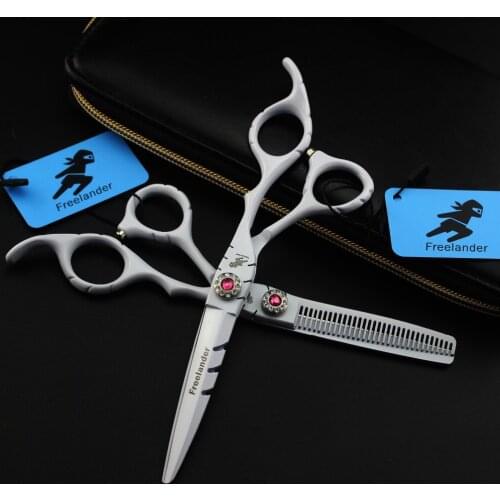 Freelander 6.0" Professional Human Hair Scissors Set ,White Painting Rhinestone Screws Design Cutting&ampThinning Shears Kit