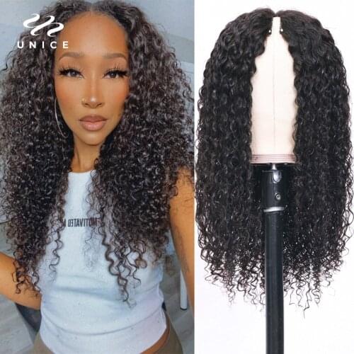 UNice Hair New U Part Wig Affordable Curly Hair Thin Part Wig 5"x2" Upgrade U Part Human Hair Wigs Blend with Your Real Hairline