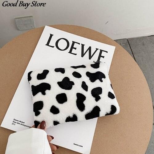 Cow Zebra Pattern Plush Coin Purses Mini Square Soft Fur Wallets Women Money Key Card Storage Bag Female Phone Bags Pocket Pouch