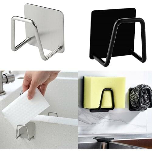 Kitchen Stainless Steel Sponges Holder Drain Drying Rack Self Adhesive Sink Shelf Kitchen Accessories Storage Organizer Gadgets