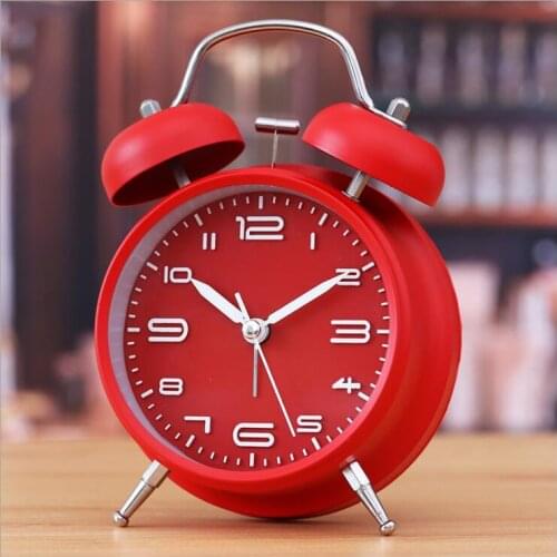 Simple Fashion Silent Pointer 4inch Clocks Round Number Dual Bell Loud Alarm Clock Bedside Night Light Home Decor