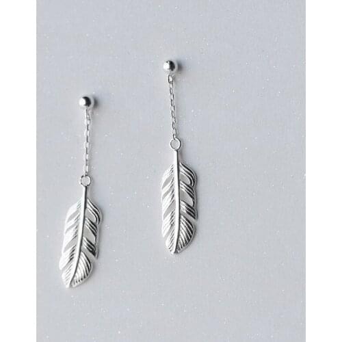 Simple Long Tassel Feather Silver Color Drop Earrings For Women Girls Unique Trendy Dainty Dangle Earrings Jewelry Gifts SD2288