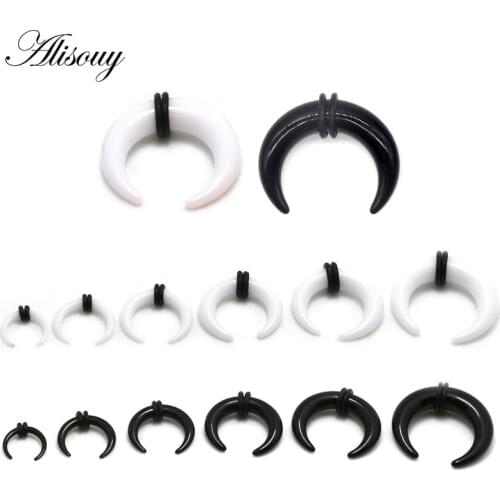 Alisouy 2Pcs White Black Acrylic C Shape Ear Taper Stretcher with O-Rings Ear Pincher Septum Rings Piercing Jewelry 1.6mm-16mm