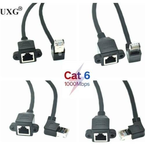 RJ45 Cat6 8P8C FTP STP UTP Cat 6e Male to Female 90 Degree Right Angled Panel Mount LAN Ethernet Network Cable 0.3m 0.6m 1m