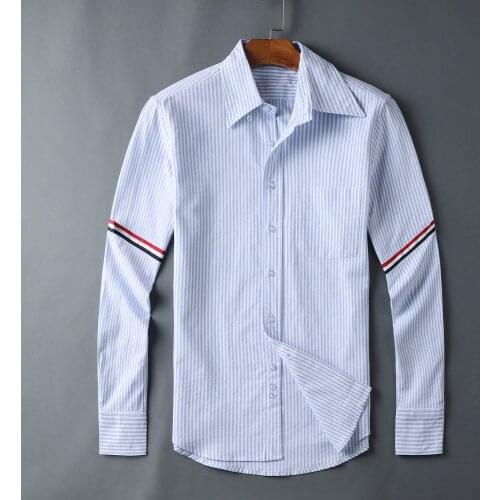 2021 TB New Luxury Brand Shirt Casual Cotton Striped Men Turn Down Collar Slim Women Blouse High Quality Couples Clothing