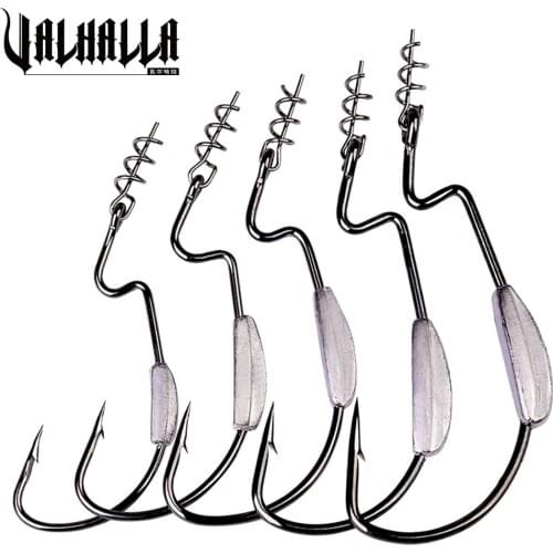 VALHALLA 50pcs/lot Fishing Worm Hooks Texas Rig 1/0-5/0# Barbed Carp Crank Offset Jig Hook with Lock Pin Fishing Tackle