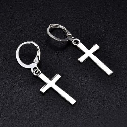 Fashion Men Women Metal Hoop Cross Drop Dangle Ear Studs Earrings Party Punk Earring Jewelry Long Earrings