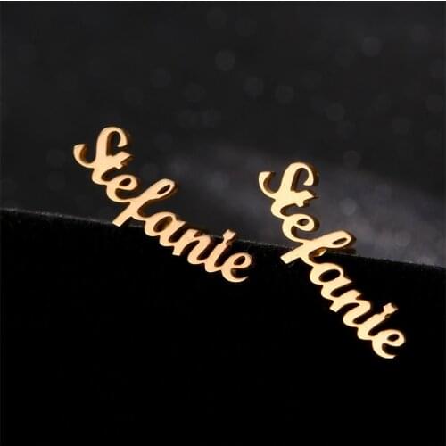 Custom Earrings Stainless Steel Personalized Customized Name Stud Earrings Jewelry for Women Girls Gold Letter Ear Climbers