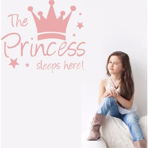 The Princess Sleeps Here Wall Stick Childrens Room English Alphabet Wall Stick Vinyl Girl Baby Room Home Decor Mural Sticker