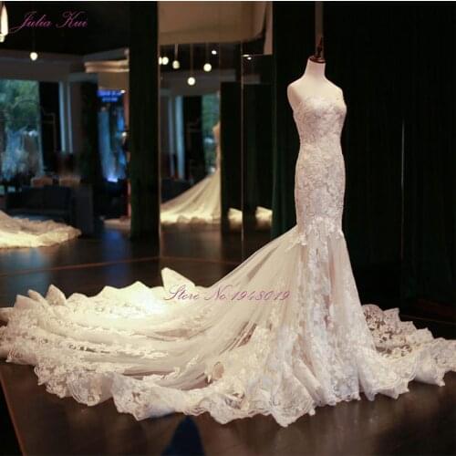 Julia Kui Real Images Vintage Mermaid Wedding Dresses Beading Embroidery Appliques Lace Elegant Bride Dresses Vestido De Noiva