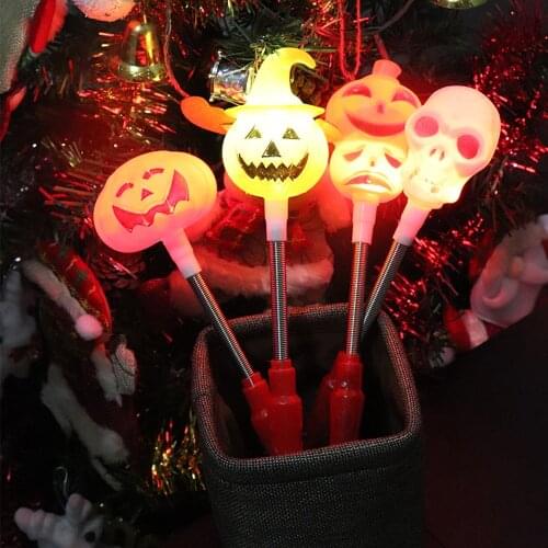 LED Glow Stick Halloween Pumpkin Skull Wand Light Hand Sticks Flashing Magic Luminous Party Favour Fancy Dress Props Decoration