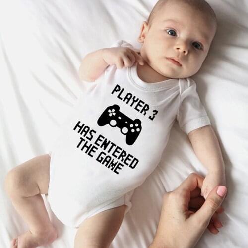 Funny Infant Baby Romper Player 3 Has Entered The Game Print Short Sleeved Newborn Clothes Toddler Boy Girl Jumpsuit