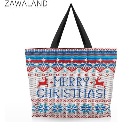 Zawaland Merry Christmas Shoulder Bag Large Capacity Student Casual Storage Bag Shopping Travel Tote Women Canvas Top Handle Bag