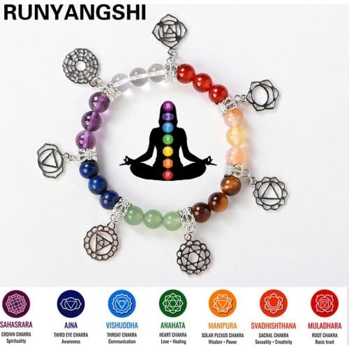 1PC Seven chakras energy gem Natural Crystal Bracelet Round bead bracelet DIY color quartz For Woman gifts