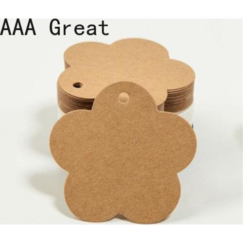 100Pcs/Lot Kraft Paper Gift Tags Handmade Paper Hang Tag DIY Price Label Garment Tags Gift Packing Label Cards Flower Shape Hole
