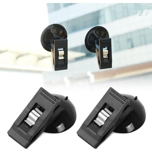 2pcs Car Interior Window Clip Mount Black Suction Cap Clip Plastic Sucker Removable Holder For Sunshade Curtain Towel Ticket