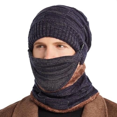 3 Pcs Mens Winter Beanie and Scarf Set Thickend Knitted Hat Scarf Face Cover Outdoor d88