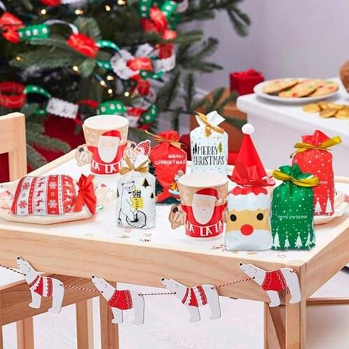 50Pcs Christmas XMAS Santa Sack Stocking Bag Reindeer Children Candy Gifts Bags
