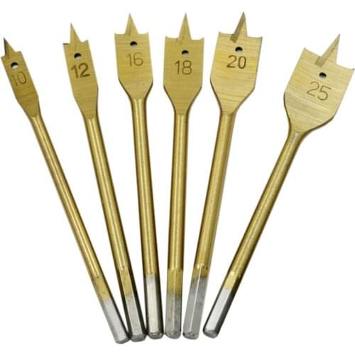 6pcs/Set Titanium Coating Hex Shank Spade Bits Flat Boring Bit Wood Drill Bit Power Tools Hole Saw 10,12,16,18,20,25mm