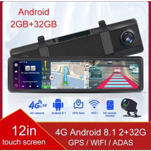 12in 4G android 8.1 ADAS car DVR dual cams 2+32G WIFI GPS navigation car video recorder app car assist live video streaming