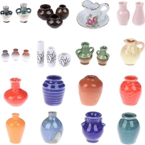 Hot 1/2/3/7pcs/set Dollhouse Mini Ceramic Porcelain Vase Accessories Doll House Miniatures 1:12 Accessories Decorative Miniature