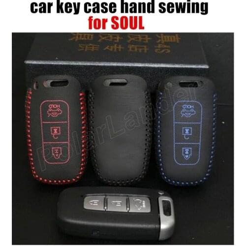 Only Red hand sewing car styling Genuine quality leather car key case cover fit for KIA SPORTAGE SPORTAGER SOUL free shipping
