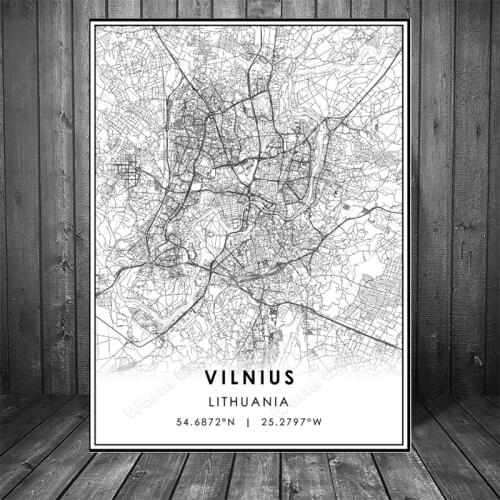 Black and White Lithuania City Map The Vilnius City Map Poster HD Print Wall Art Canvas Nordic Landscape Painting For Home Decor
