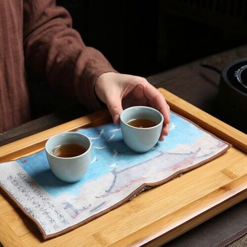 Painted Suede Tea Towel Zen Table Mat Water Absorbent Cloth High-Grade Absorbent Tea Mat Kung Fu Tea Napkin Tea Accessories
